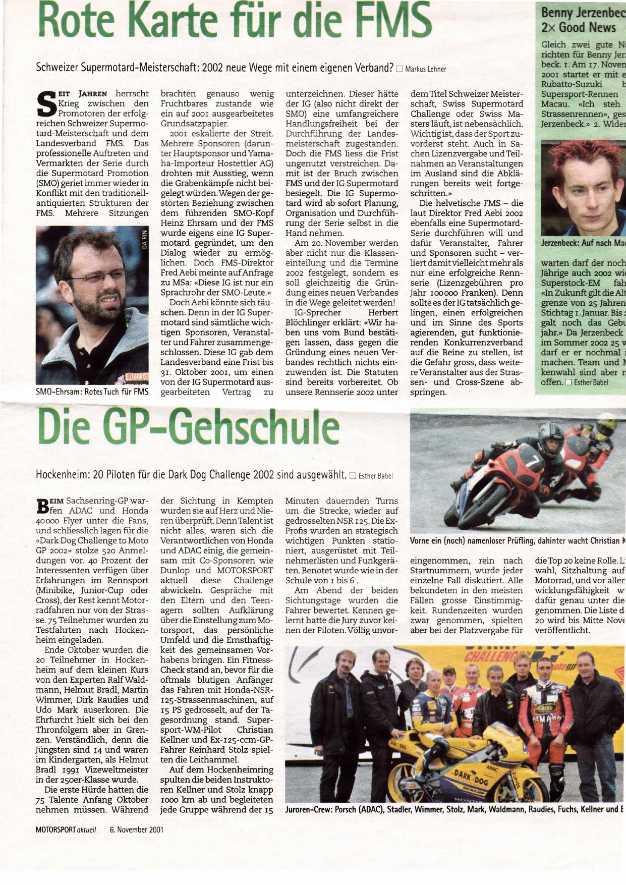 MOTORSPORT aktuell – Die GP-Gehschule, 6. November 2001