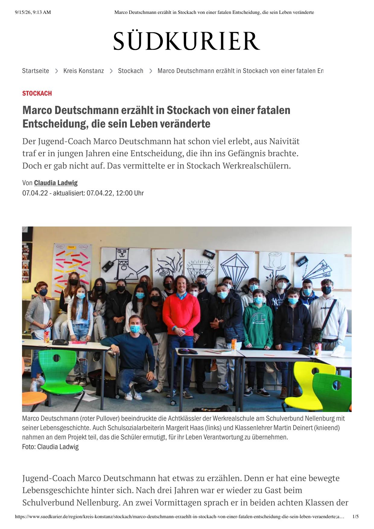 SÜDKURIER - Marco Deutschmann erzählt in Stockach von fataler Entscheidung